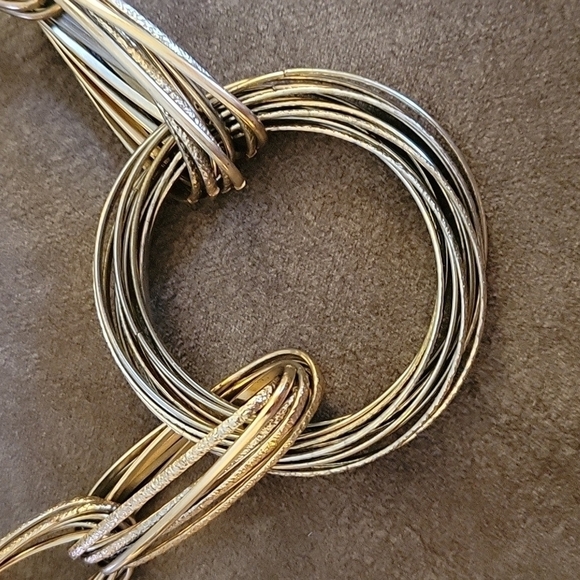 INC 1990s Silvertone Concentric Ovals Circles Link Statement Necklace - Picture 4 of 7